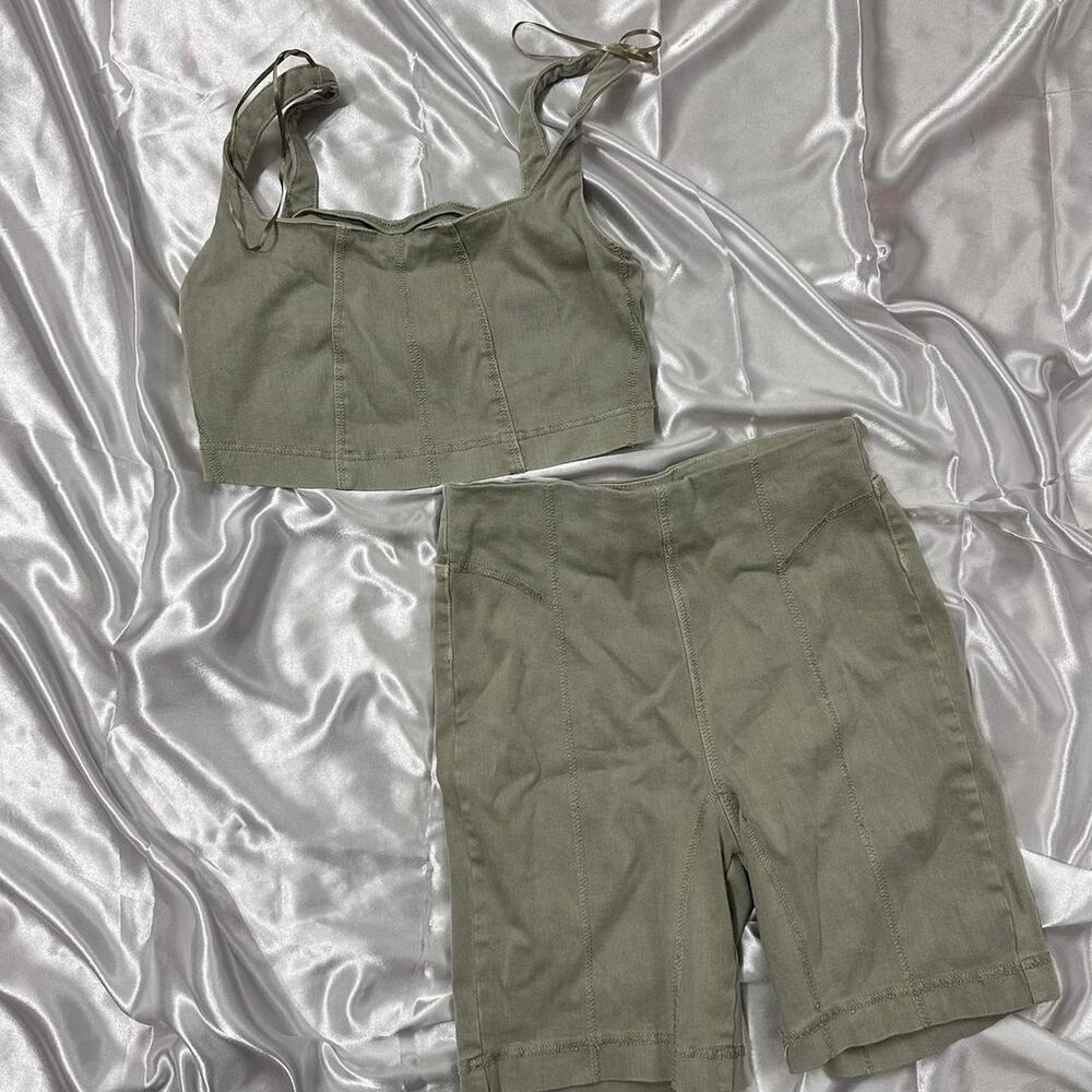 Army green crop top and